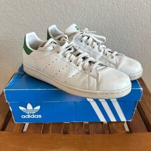 Adidas Men's White Sneakers with Green Details